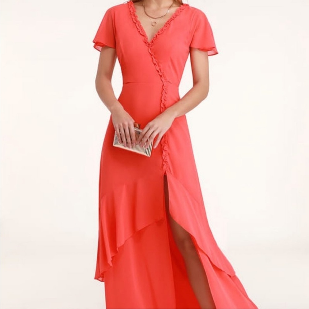 Lulu’s NWT Pour The Champagne Coral Maxi Dress S - Picture 2 of 12